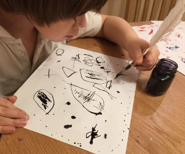 pic4 caption my son trialling the quills at home- he approved