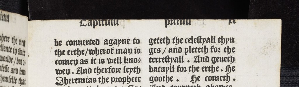 A detail from Bodleian Library, Arch. G e.2, sig. b6r (upper margin), where shaved headlines are visible.
