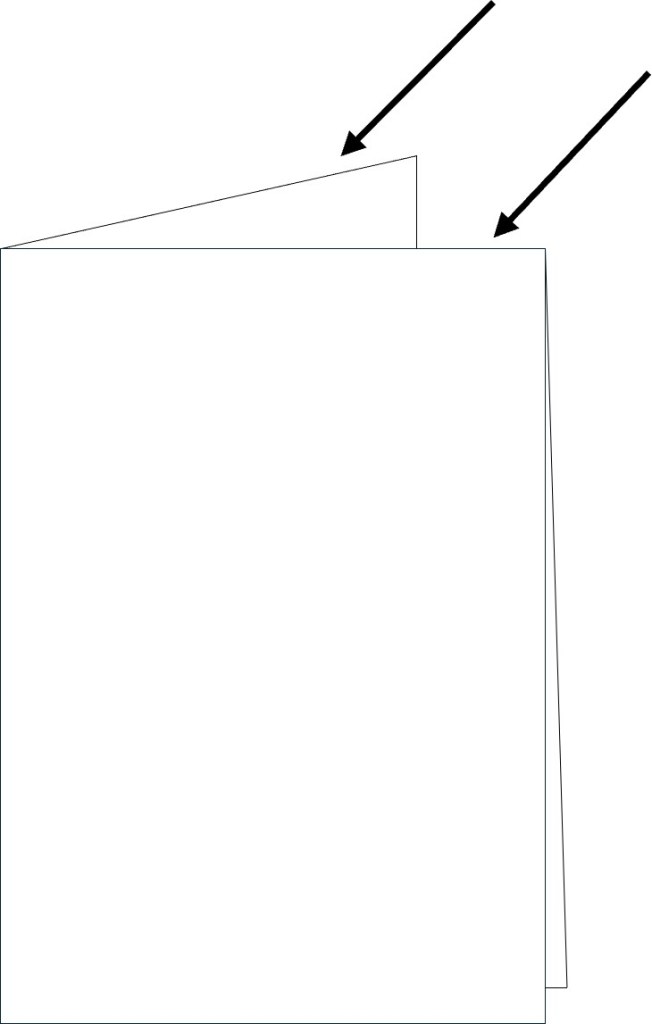 A diagram and photo showing bolts unopened as a result of folding a piece of paper in quarto format.